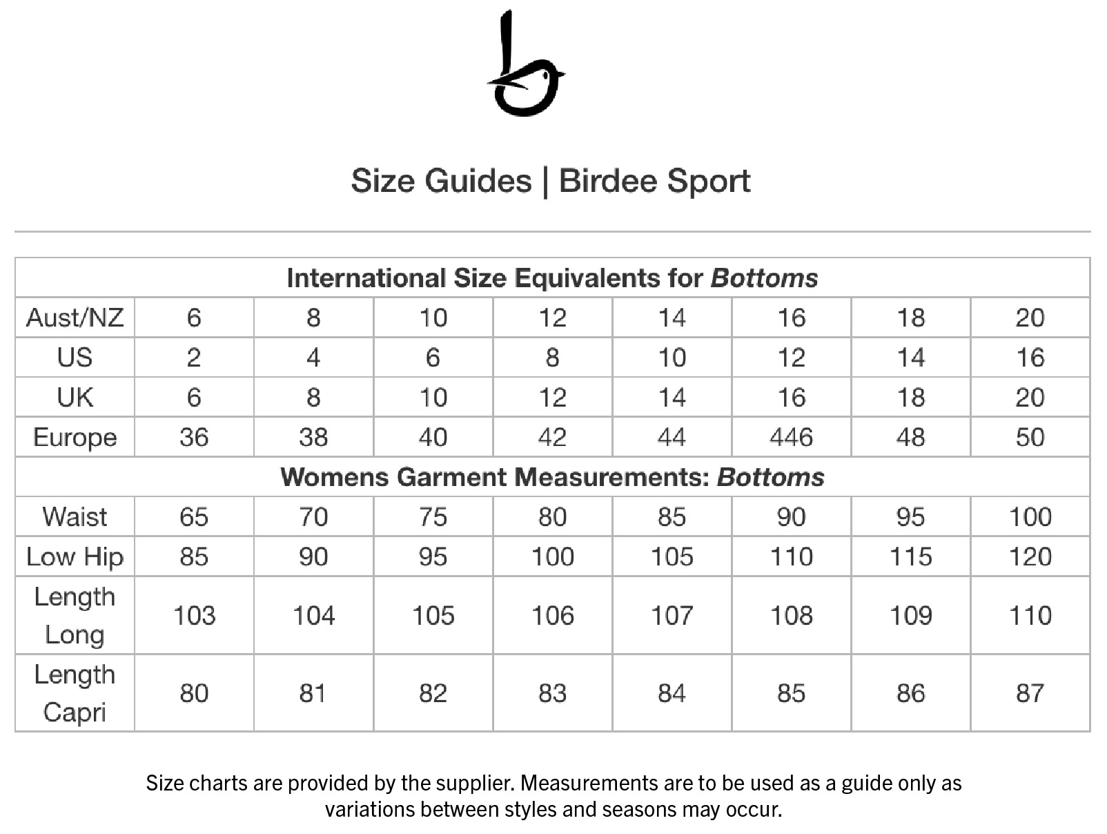 birdee sport-pants-womens size chart